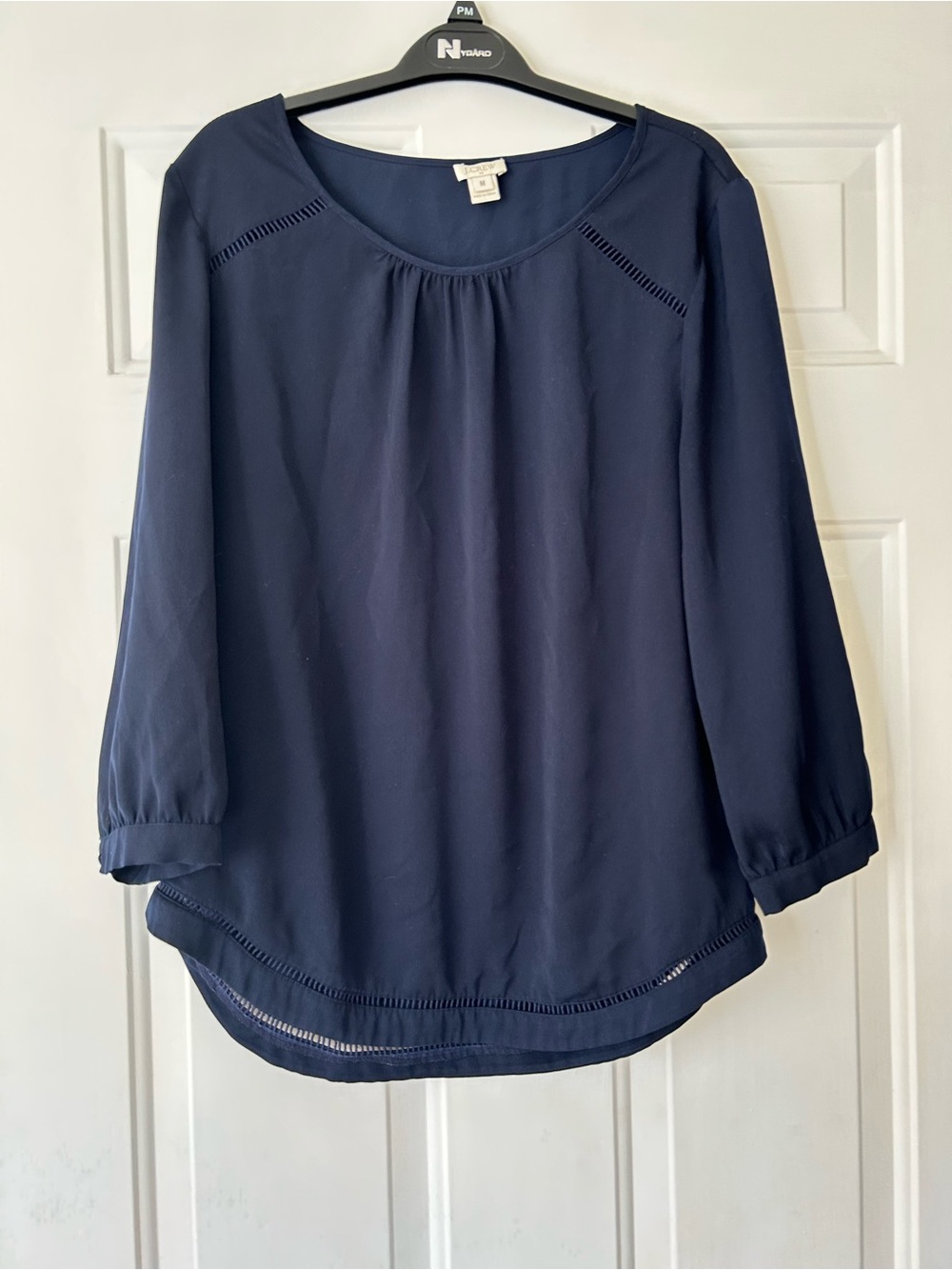 J. Crew Navy Three-Quarter Sleeve Scoop Neck Blouse